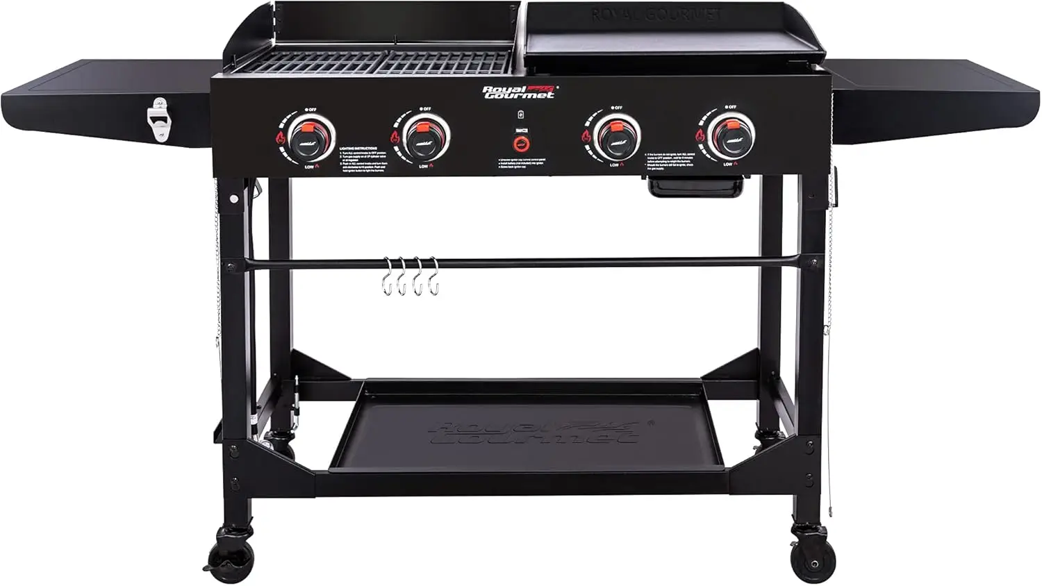 Royal Gourmet  4-Burner Portable Propane Gas Grill and Griddle Combo with Folding Legs, for Outdoor Cooking While