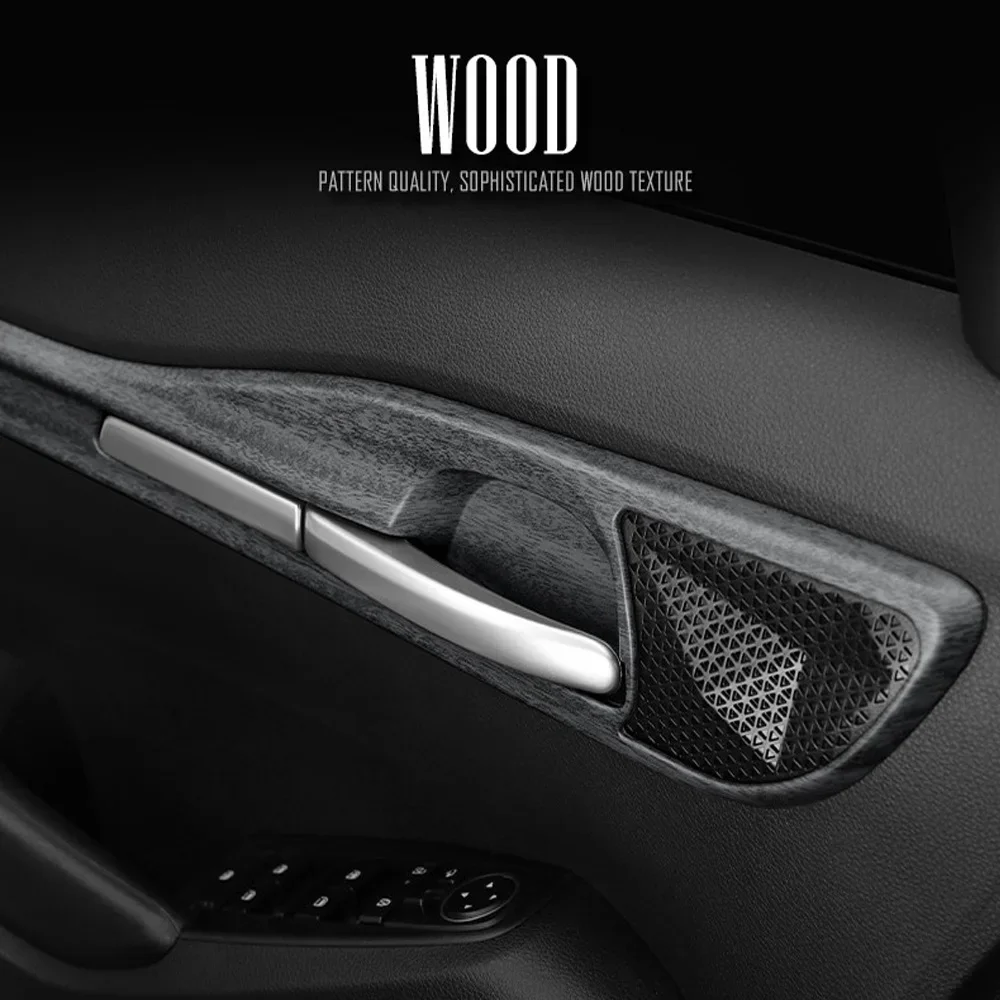 Wood Grain Interior Door Panel Decorative Stripe Door Bowl Handle Cover For Kia Seltos 2019 2020 2021 Styling Accessories