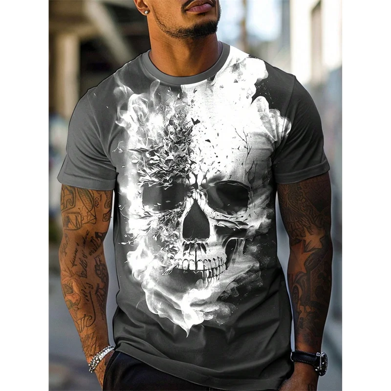 Summer Colorful Skull 3D Print T-Shirts Streetwear Men Casual Fashion Oversized O-Neck Short Sleeved T Shirt Tees Tops Clothing image 4