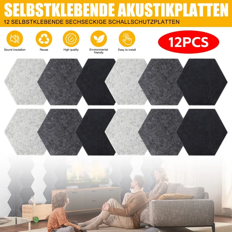 Panneaux acoustiques auto-adhésifs 12 pièces, panneaux muraux insonorisants en fibre de polyester, dalles insonorisantes noires et blanches pour la maison, le bureau et le studio, faciles à installer