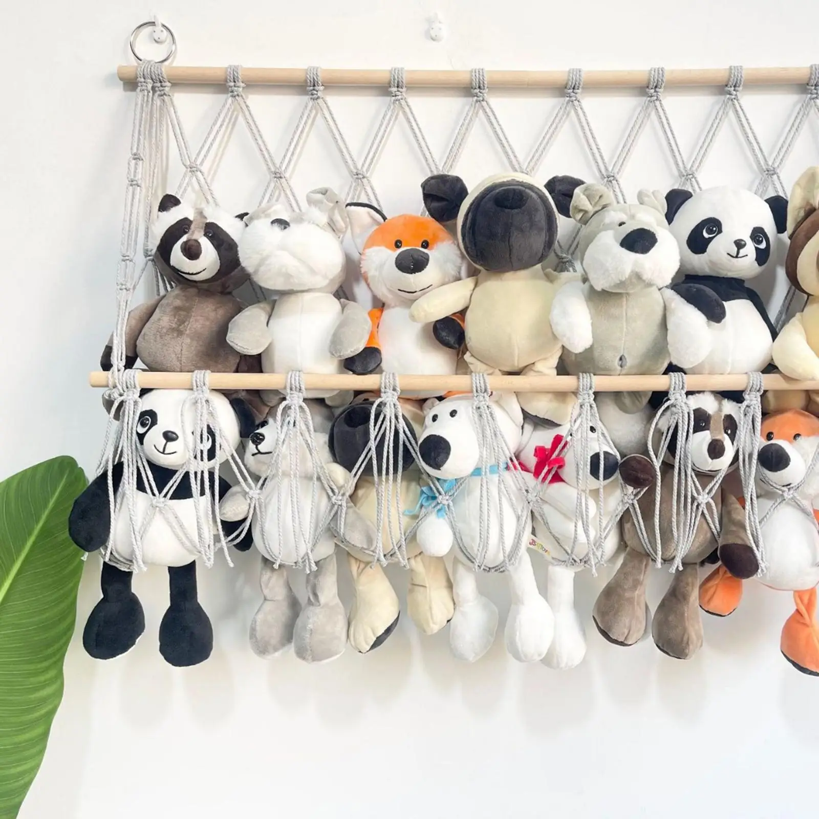 ins Nordic Bohemian Shelf Children’s Room Splicing Wooden Sticks Enlarged Toy Storage Net Bag Home Wall Hanging Net Decoration