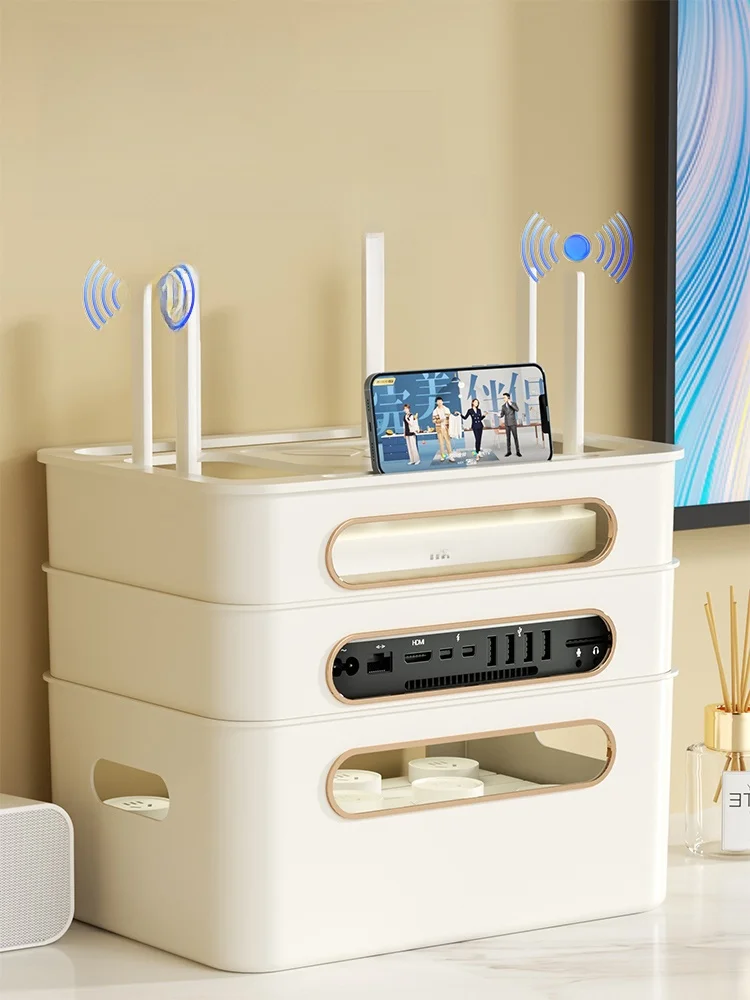 صندوق تخزين لراوتر لاسلكي وجهاز استقبال تلفزيوني، منظم من مادة البي في سي للاستخدام في غرفة المعيشة، حل لإدارة الكابلات، مودي...