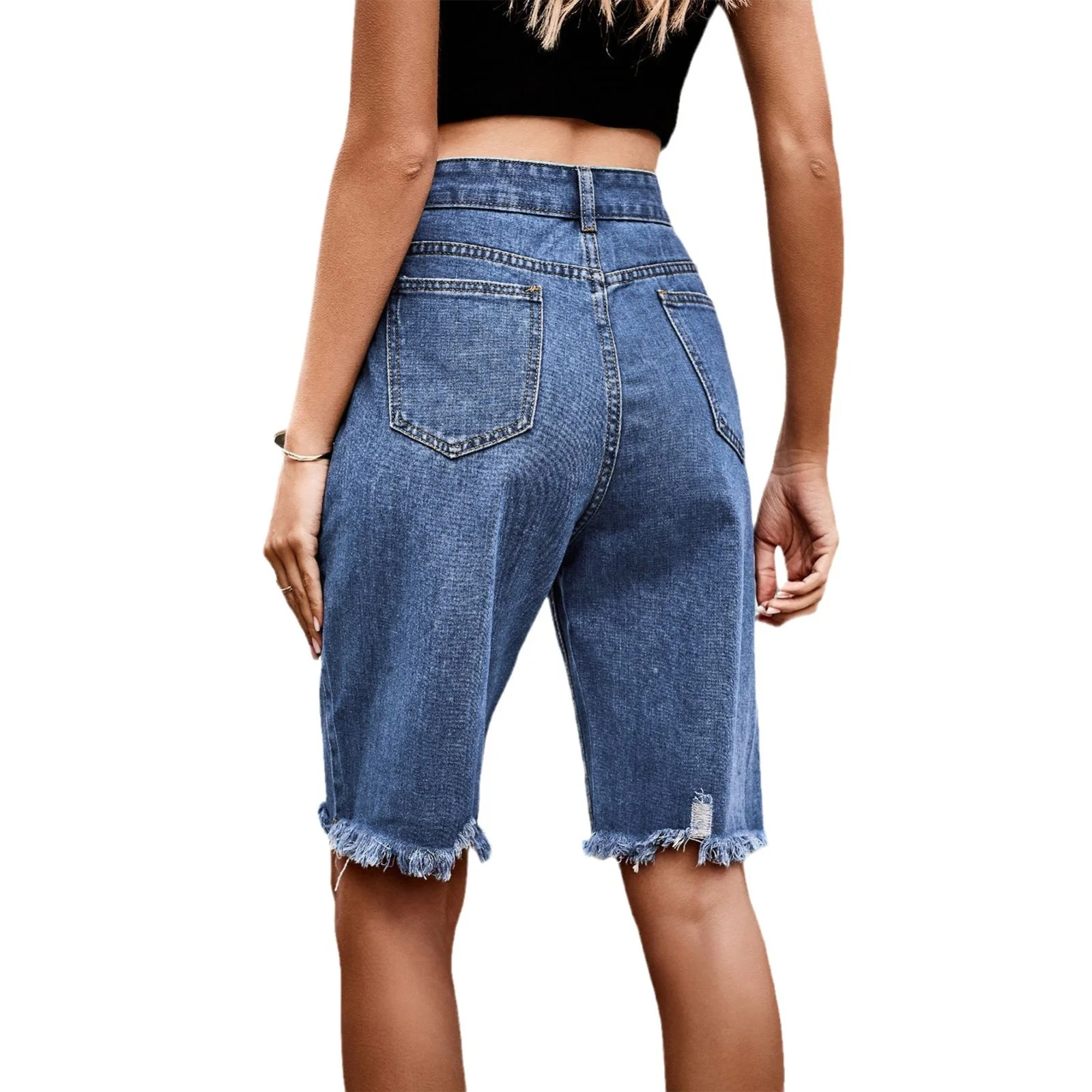 

Модные джинсы с рваными краями и бахромой, женские джинсы с высокой талией из хлопка, уличные джинсы с разрезами, брюки-пятиштучки