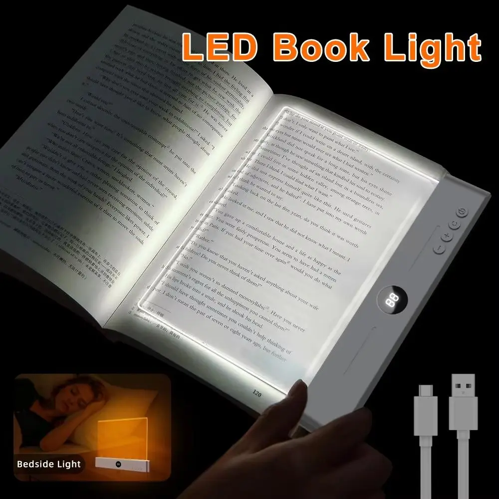 Portable Rechargeable LED Book Light Flat Panel Transparent Flat Reading Light Timer Dimmable Clear Night Light Reading In Bed