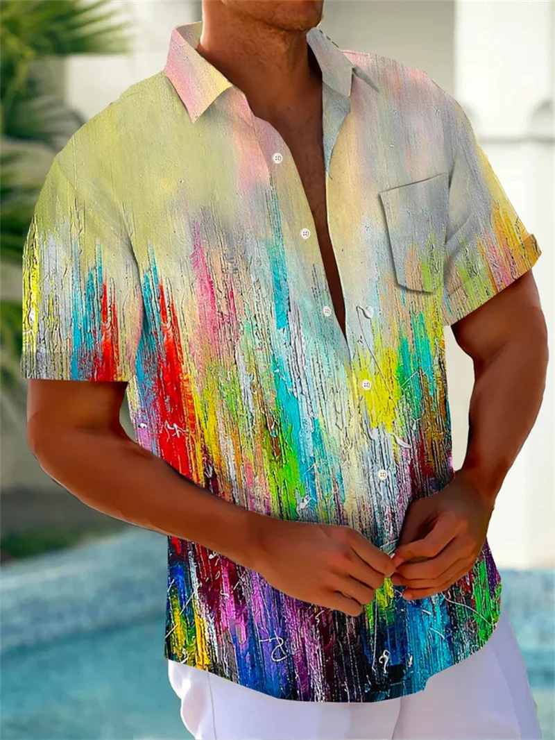 Men's 3D printed shirt, fashionable Hawaiian shirt, casual beach short sleeved shirt, men's lapel shirt, boys' 2025