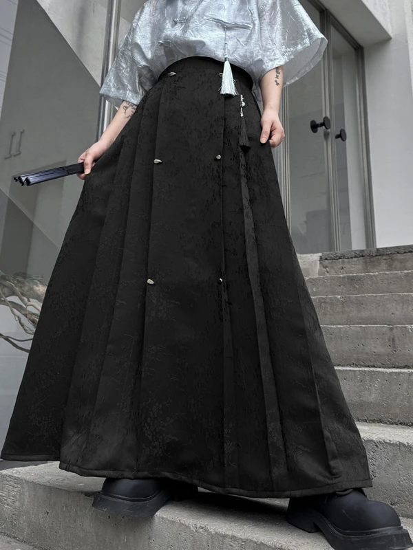 

New Chinese Sle Bla Improved Hanfu Embroidered Ma Face Skirt Retro Design Long Trendy Zen Men's Clothing Casual Pants