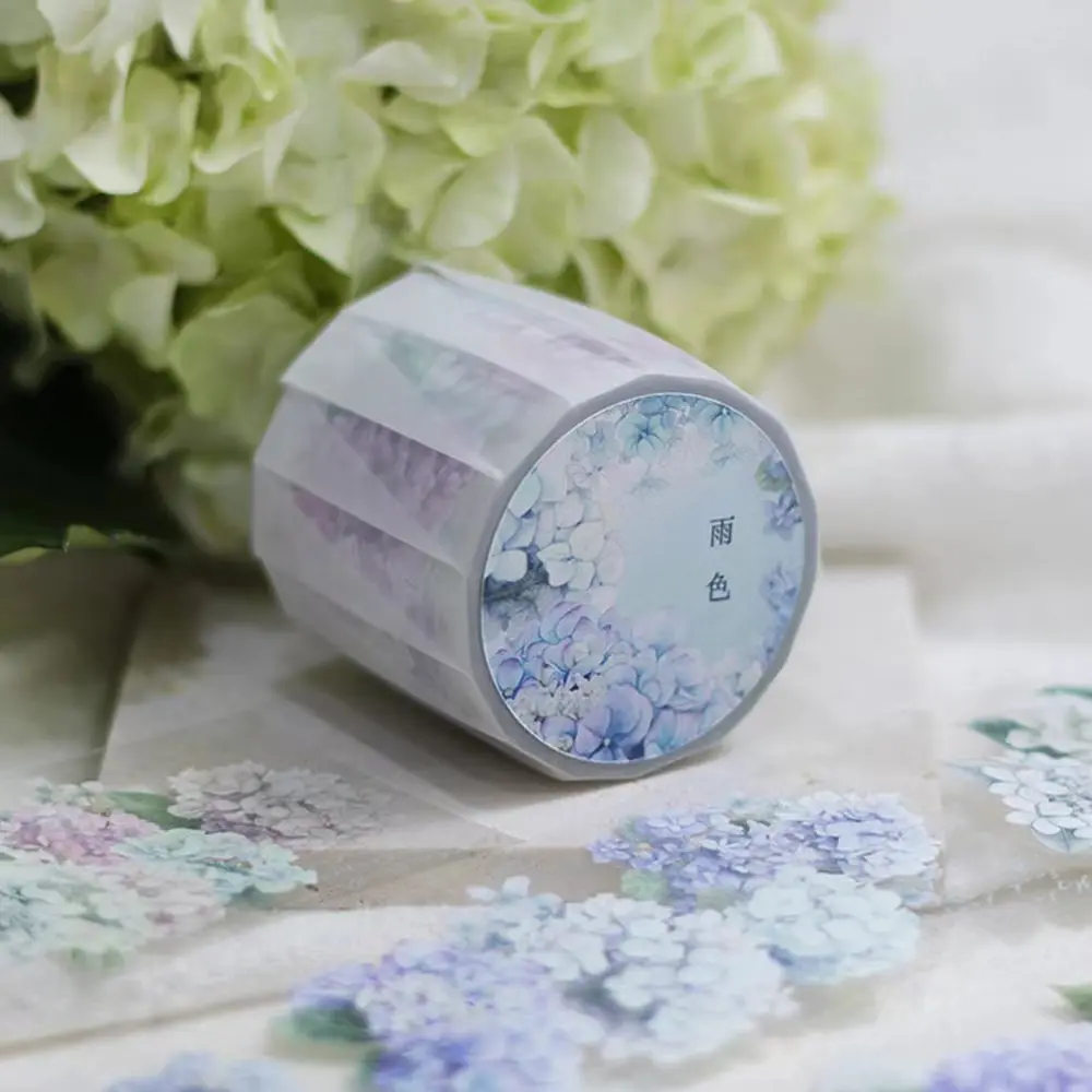 Loidesign Vintage Rain Color Hydrangea Floral Washi PET Tape Planner DIY Card Making Scrapbooking Plan Decorative Sticker