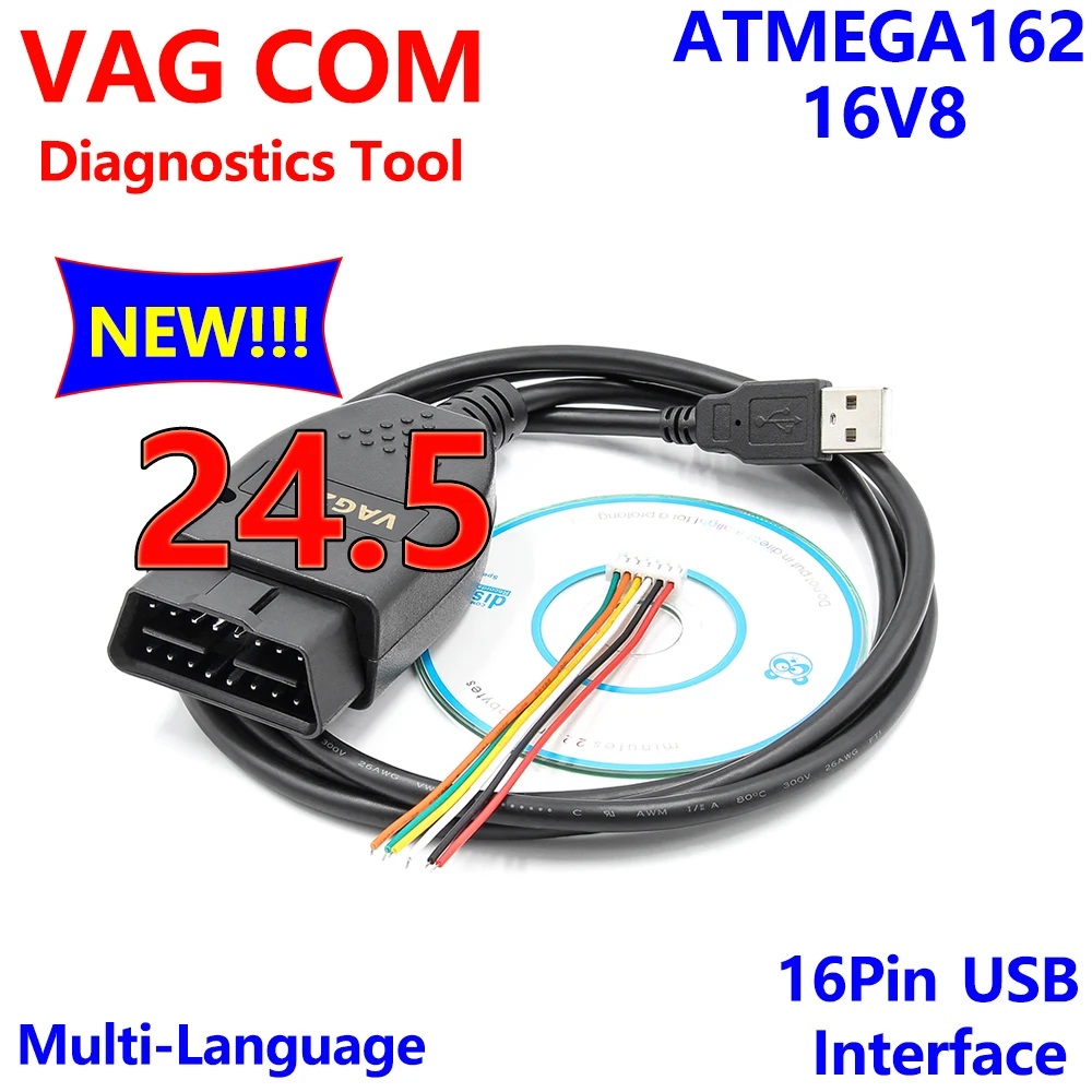 2024 Scanner 24.5 VAGCOM 162 OBD2 USB Interface VAG COM for VW AUDI For Skoda for Seat ATMEGA162+16V8 obd2 Diagnostic Tools