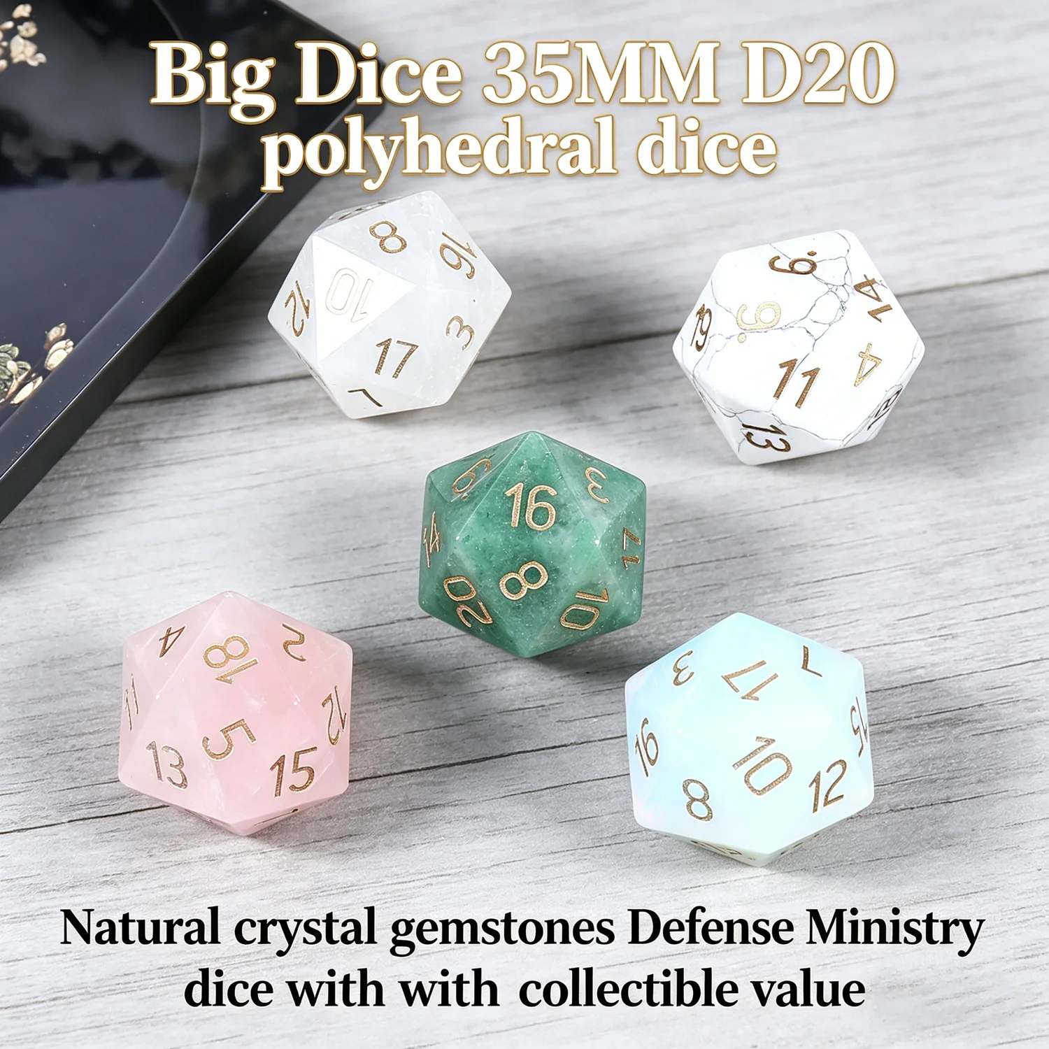 

Collection Natural Quartz Crystal Gemstone DND 35MM D20 Dungeon and Dragon D&D Polyhedral RPG D and D Role Playing Game Big Dice