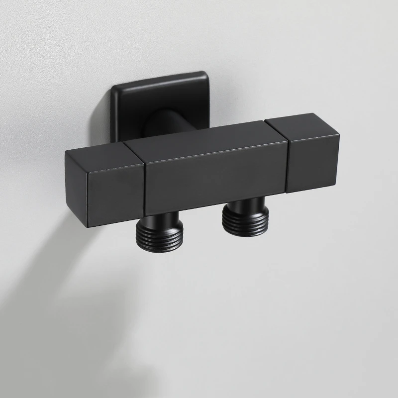 G1/2 Black Brass Three-Way Angle Valve Multi-function Water Splitter for Washing Machine Toilet - One in Two out Stop Tap