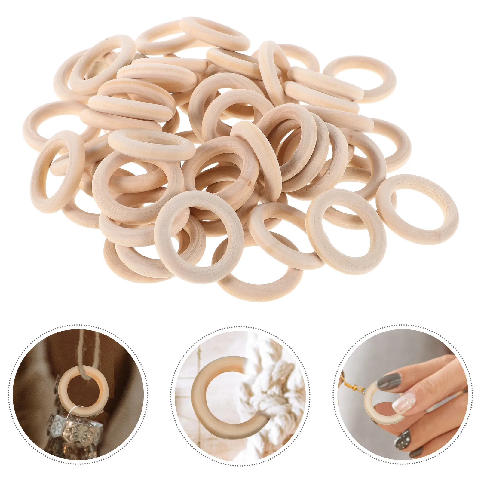 

80Pcs Unpainted Wooden Rings Natural Solid Wood 34Mm for Handmade Craft Macrame Pendant Connectors Supplies Unfinished Wood