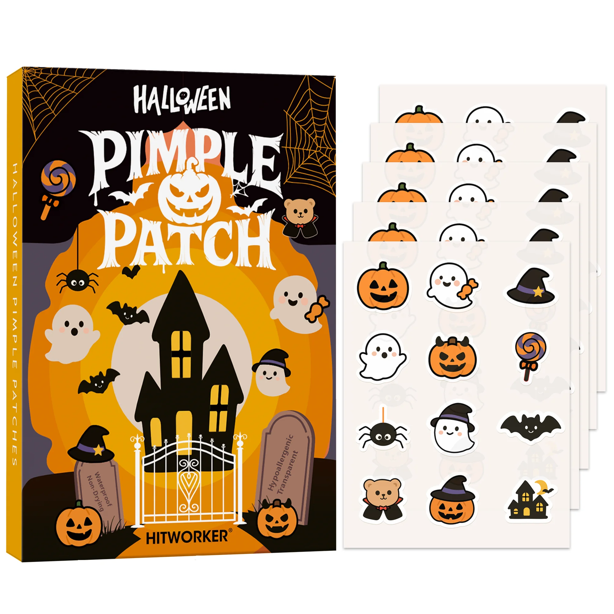 Patchs d'acné d'Halloween 60 pièces, motif fantôme drôle mignon, patchs de boutons invisibles pour le soin du visage et les boutons