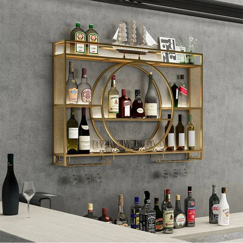 

Retro Hanging Wine Cabinets Simple Red Bar Cabinet Home Living Room Wall Storage Rack Wrought Iron Restaurant Display Wine Rack