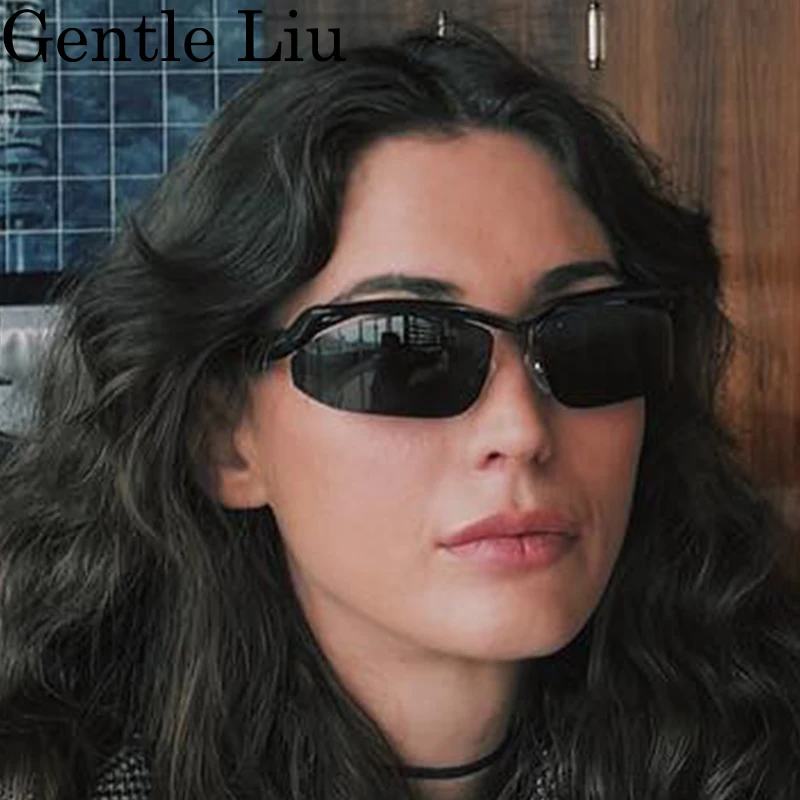 Y2K الشرير القط العين شبه بدون شفة النظارات الشمسية النساء الرجال 2025 العلامة التجارية الفاخرة تصميم ظلال الموضة العصرية نظارات هندسية للسيدات #6