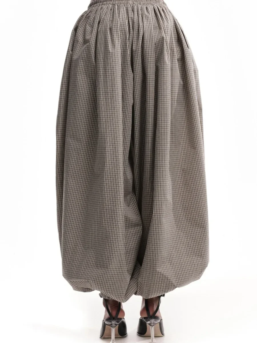 Neue Retro-Braun-Laternenhose für Damen, hohe Taille, trendige, lockere Passform, kariert, Frühling-Sommer-Mode, vielseitige Hose – Detail 20