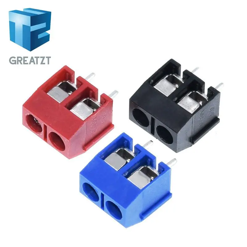 GREATZT 10/20/40PCS KF301-2P KF301-5.0-2P KF301 Screw 2Pin 5.0mm Straight Pin Screw  terminal-block Connector Black Red and Blue