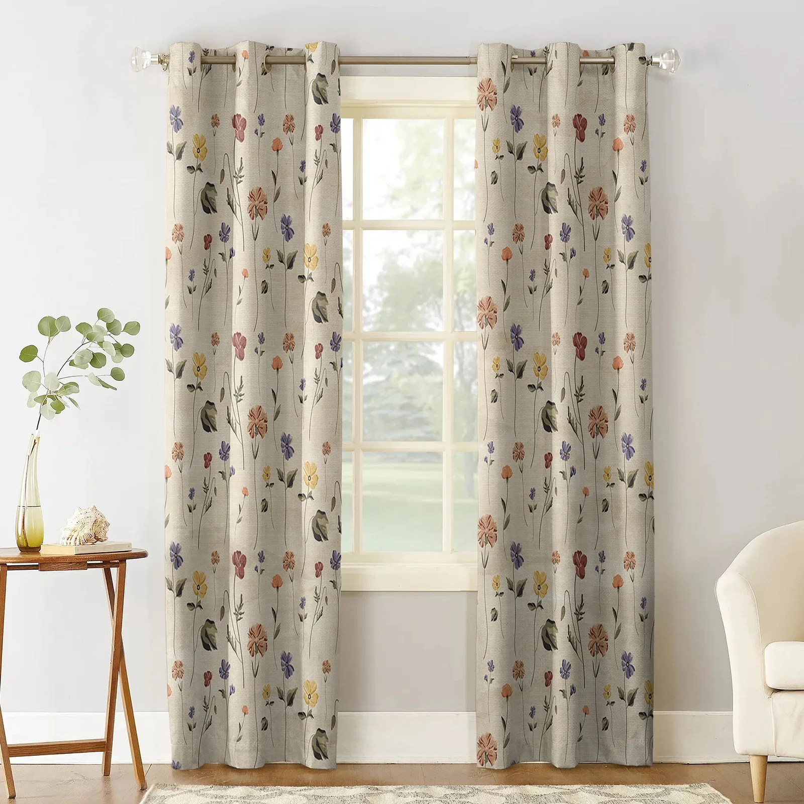 Retro Floral Tile Pattern Print Curtains For Kitchen Bedroom Window Treatment Curtains for Living Room Home Decor Drapes