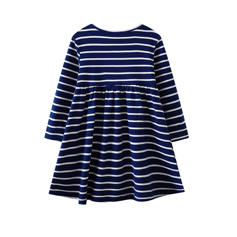 Little maven Baby Girls 2026 Spring Autumn Dress Kids Clothes Long Sleeve Striped Cartoon Cats Dress Children's Clothing Cotton