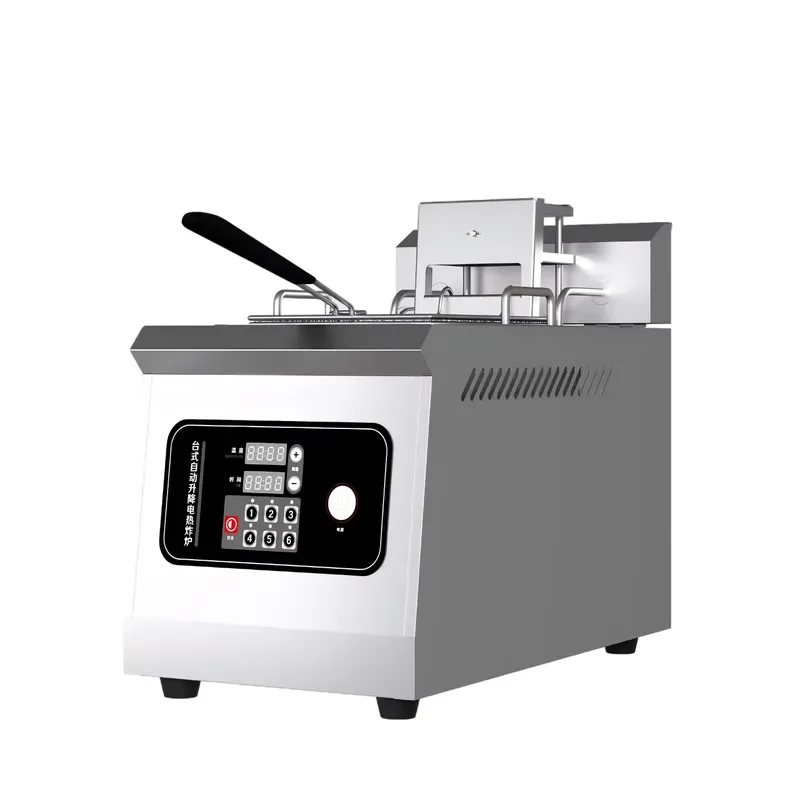 Commercial Desktop Electric Fryer 14L Stainless Steel Tank Automatic Lifting 6 Speed Timer 190C Temperature Control