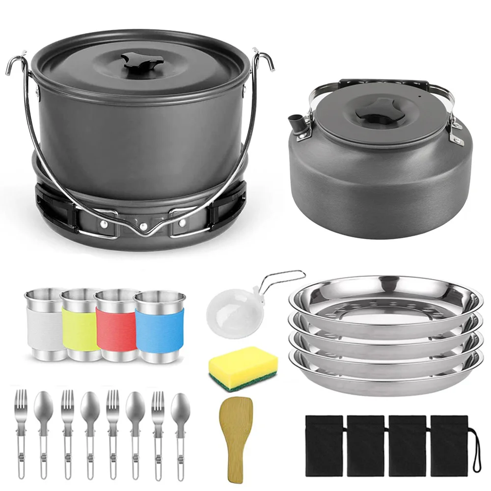 

Outdoor pot 1.6L tea kettle camping tableware set, new portable folding cooking utensils, deep plate set