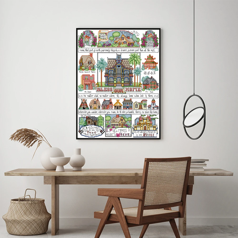 

Набор для вышивки крестом Joy Sunday Bless My Family Pattern Aida 16/14/11CT DMC Нитки DIY Набор для вышивания Art Home Decor New Hot