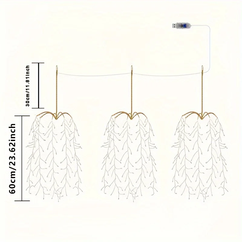 3Pc Hanging In Reverse Willow Tree LED String Light DIY Firefly Waterproof Holiday Lamp Home Decor Usb Fairy Light for Christmas