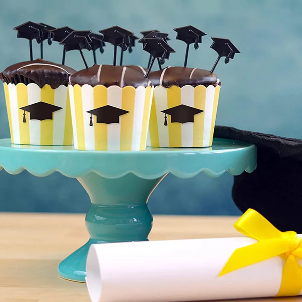 

6 Sheets Graduation Cap Stickers Self Adhesive Doctor Hat Design for Candy Pouch Cake Bag Wrapping Box Festival Party Decoration