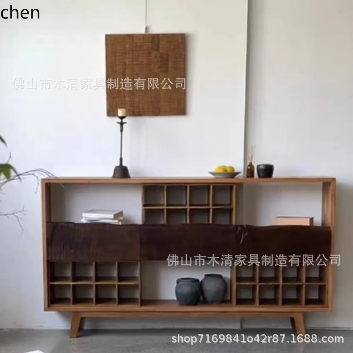 HXL side cabinet, solid wood tea cabinet, tea cup rack, vintage storage