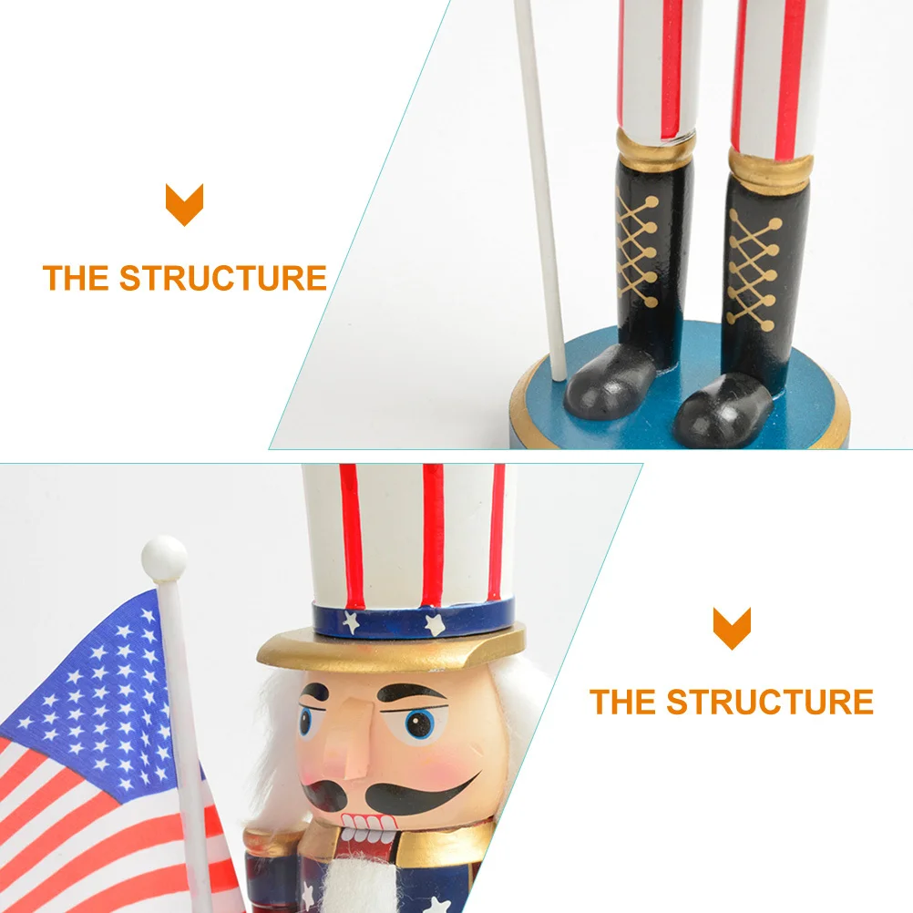 

Patriotic Wooden Nutcracker Soldier Statue American Flag Christmas Independence Day Tabletop Centerpiece Holiday Decor