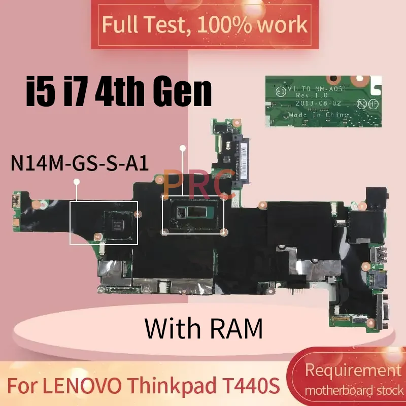 

NM-A051 For LENOVO Thinkpad T440S Notebook motherboard 04X3952 SR1ED I5 I7-4th Gen N14M-GS-S-A1 DDR3L Notebook Mainboard