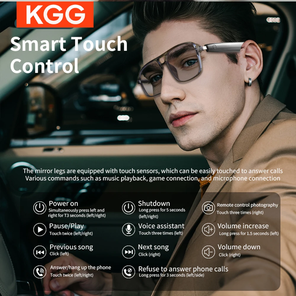2025 Smart Glasses GS10 Men Women Color Change Glasses BT Call Voice Assistant Remote Camera Music Playback Smart Touch Control