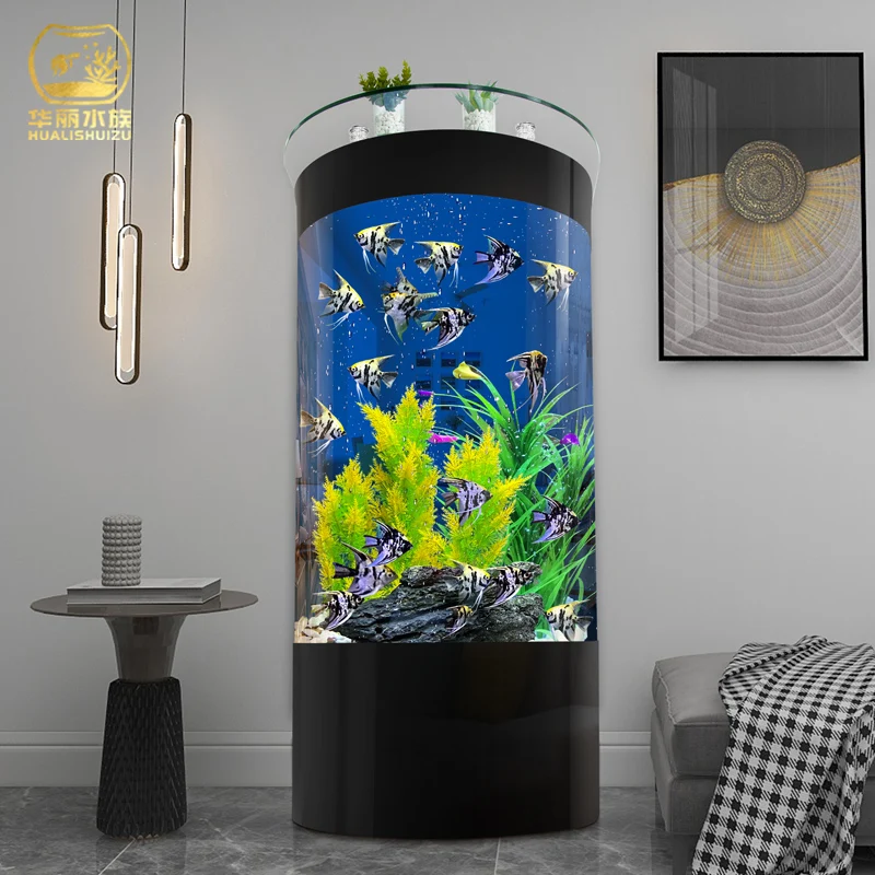 Fish tank living room, small no-change water floor, household semi-circle large glass ecological aquarium,