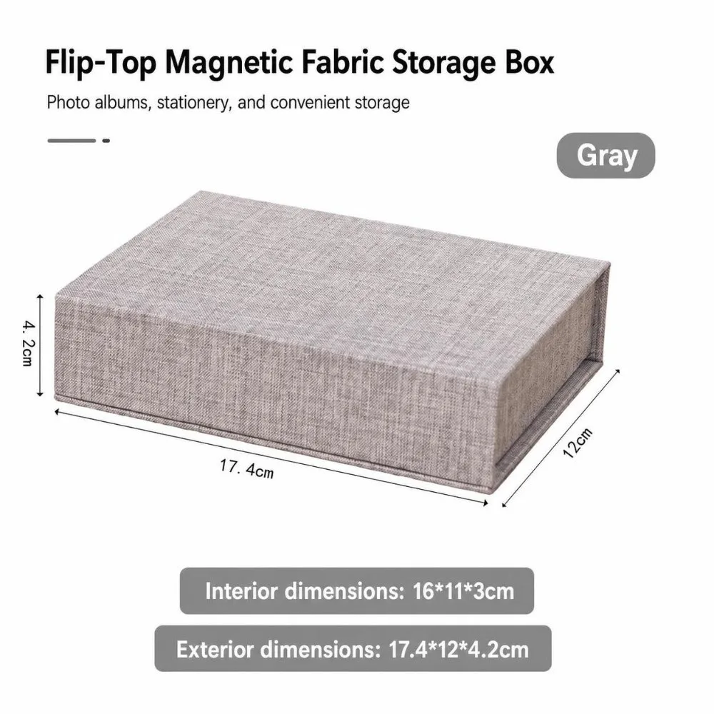 Versatile Linen Fabric Photo Storage Box Flip Lid Magnetic Close Fabric Box Document Holder For Bill Organizer