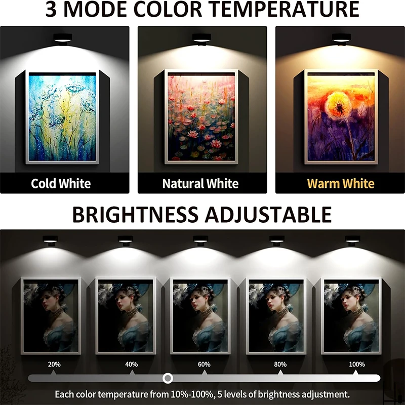 Picture Lights for Wall, 3 Lighting Modes Magnetic Art Display Light,Battery Operated Led Painting Lamp with Remote Control