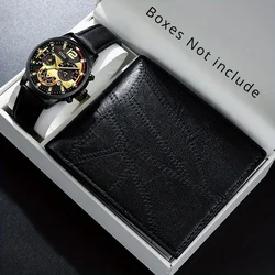 2PCS Men's Casual Quartz Watch and Wallet Black Round Quartz Watch With Men Business Watch Fashion Casual For Daily Sports