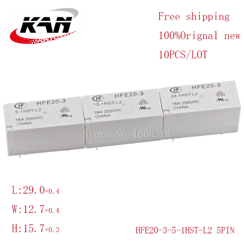 

Free shipping 10pcs relay HFE20-3-5-1HST-L2 HFE20-3-12-1HST-L2 HFE20-3-25-1HST-L2 5VDC 12VDC 24VDC 16A 250VAC 5PIN Original New