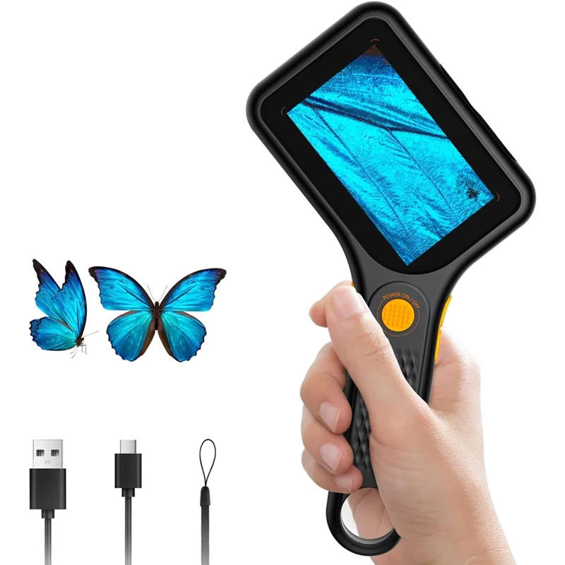 AT82-For Kids Adults -3 Inch IPS Screen Ahalfcit Digital Microscope 500X Handheld Coin Magnifier,3 Level LED Light