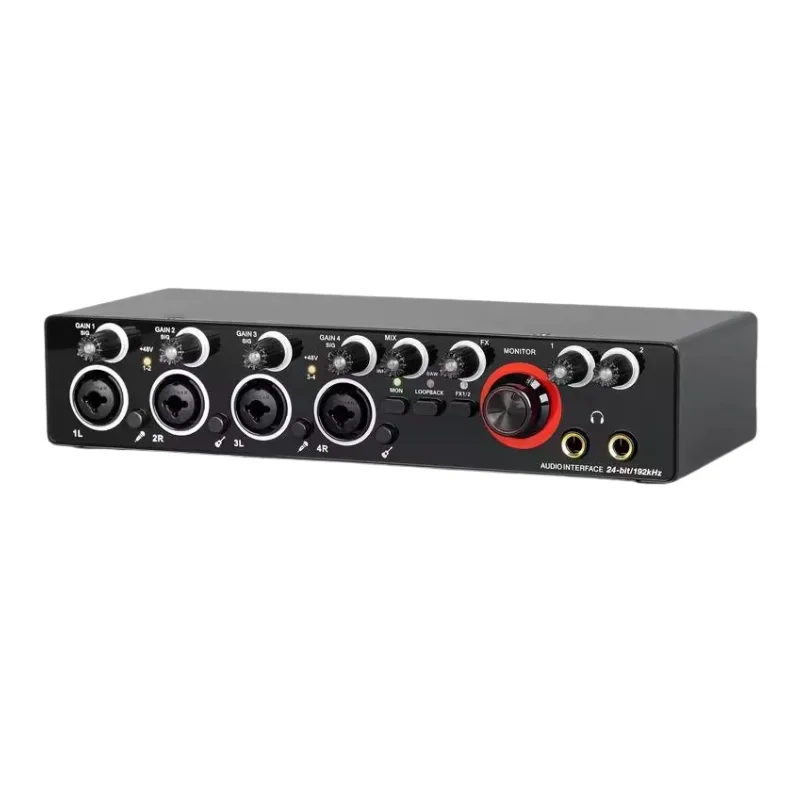 Professional 24Bit 192Hkz 4 Channel Audio Interface USB Sound Card for Live Recording Solo