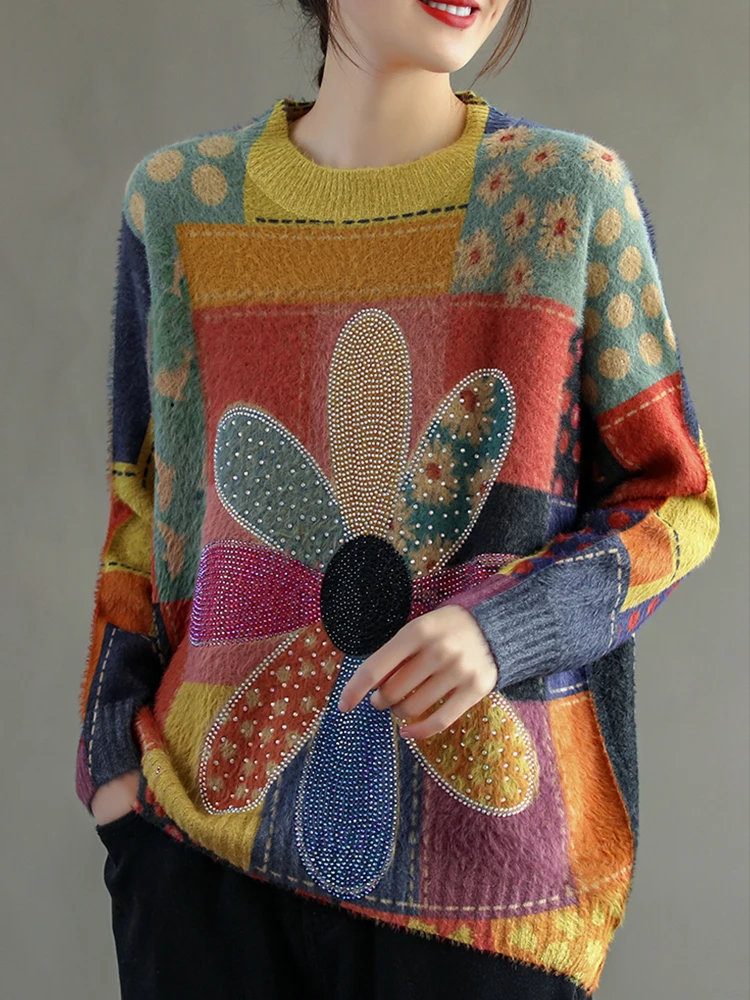 Max LuLu-Suéteres florais casuais femininos, macacões soltos vintage, pulôveres grandes e elegantes, roupas femininas, nova moda, outono