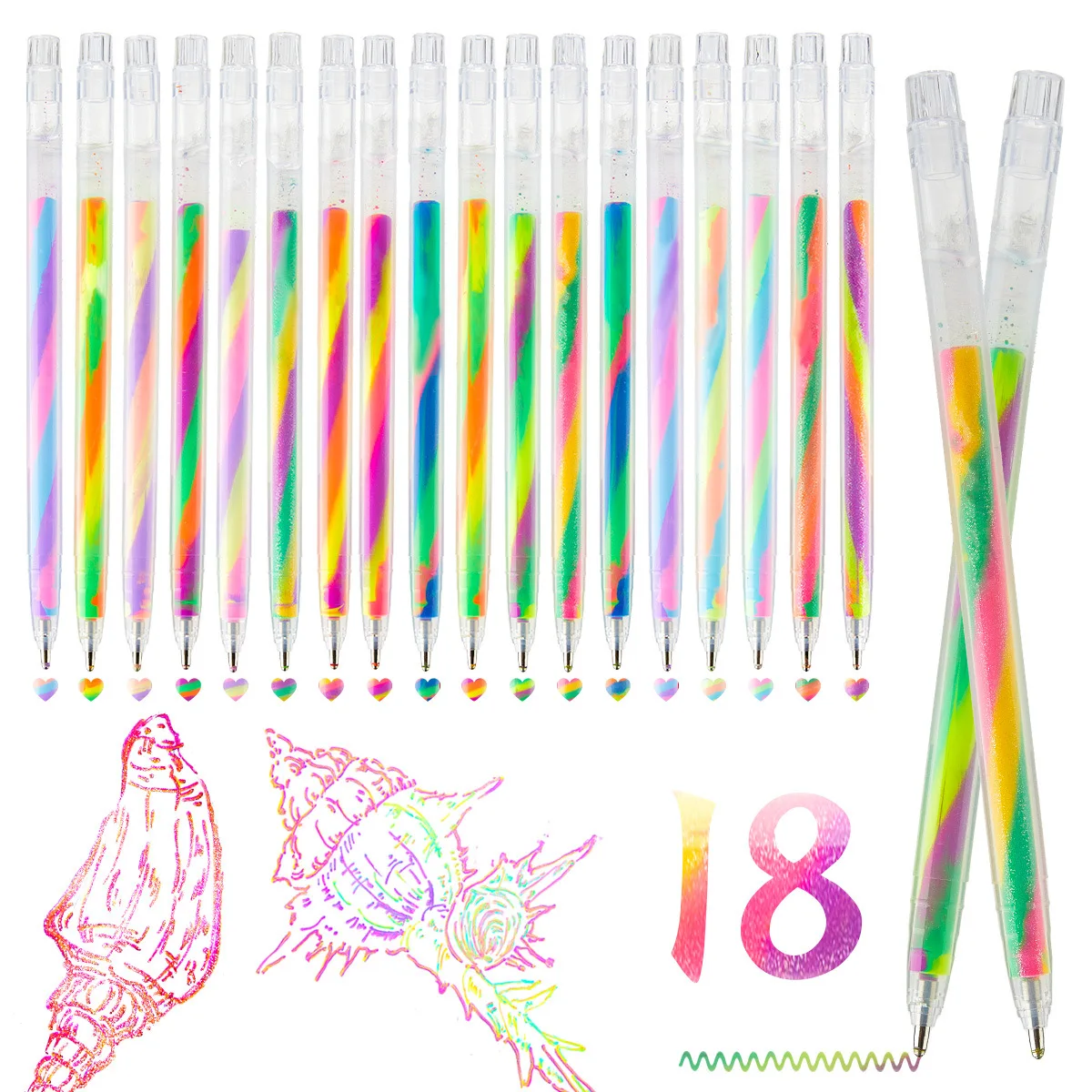 6-18Pcs/set Glitter Rainbow Color Gel Pen Kawaii Stationery Student Diary Journaling Handbook Gel Pens Markers School Supplies