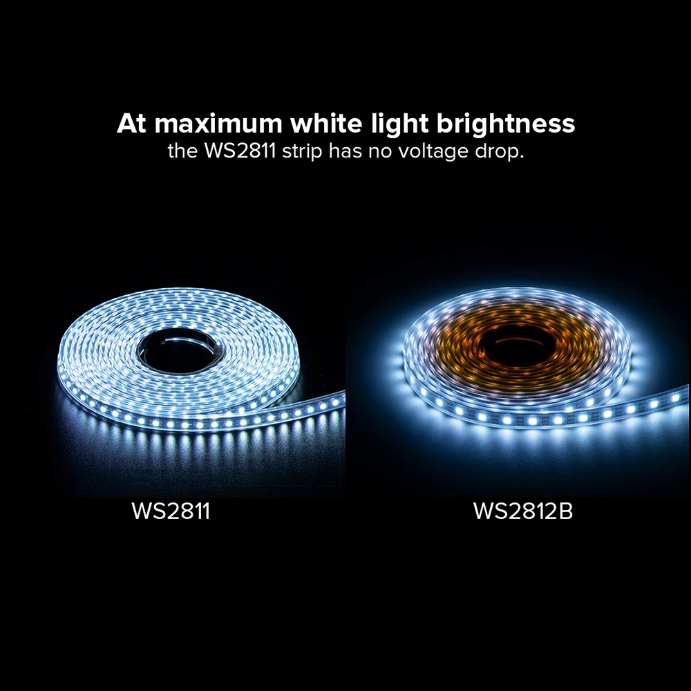 24V WS2811 LED Light Strip Addressable External 1 IC Control 6 LEDs Bright RGBIC 8mm Tape 108 LEDs/M White Black PCB IP30 65 67