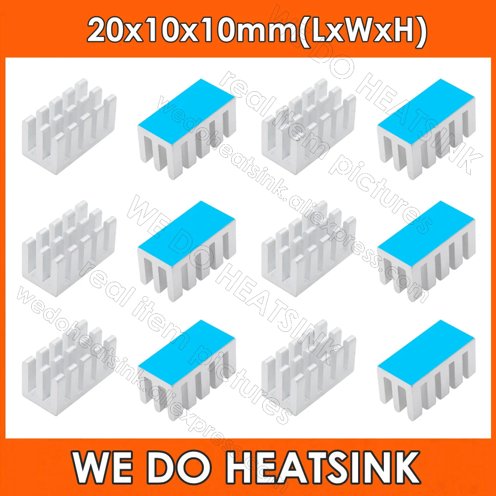 Wholesale 20x10x10mm Silver Slotted Aluminum Heatsink Cooler With Thermally Conductive Double Sided Adhesive Tape