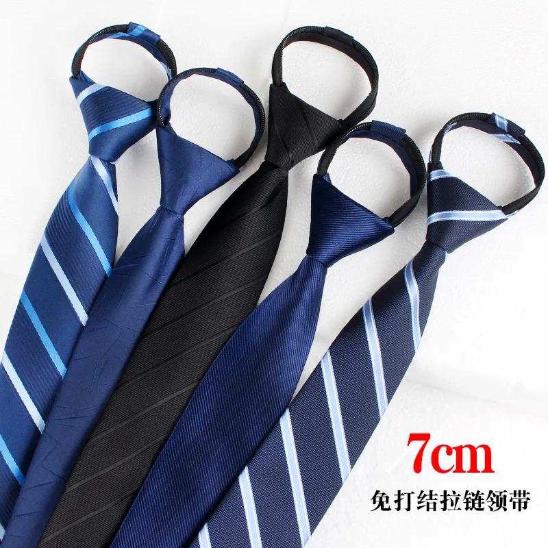 

Dark Blue Black Zipper Style Knot Free Men's Ties Formal Business Administrative Professional Blue Stripe Black Red Tie 7cm