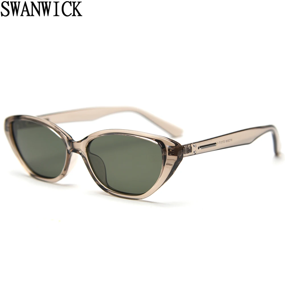 Swanwick TR90 cat eye sunglasses retro women light weight polarized sun glasses for men uv400 green brown travel accessories
