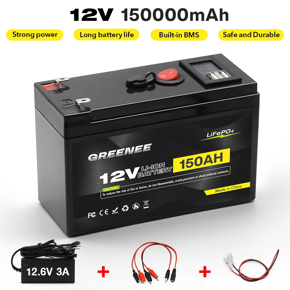 

12V 150Ah Lithium LiFePO4 Deep Cycle Battery,Rechargeable Battery Built-in BMS,Lithium Iron Phosphate for Solar,Marine,Off-Grid