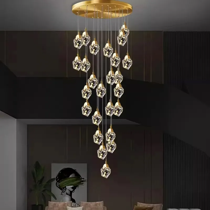 

Modern Luxury Gold crystal Villa Stair Crystal Chandelier Light,Hall Led Pendan Hanging Lamp For Loft Hotel Fixture Home Decor