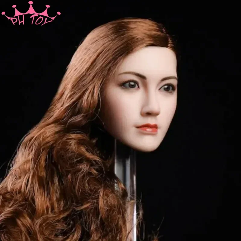 1/6 Scale Asian Beauty Wei Head Sculpt Brown Curly Hair Girl Head Carving for 12'' Soldier Figure Suntan Pale PH Body Doll Model