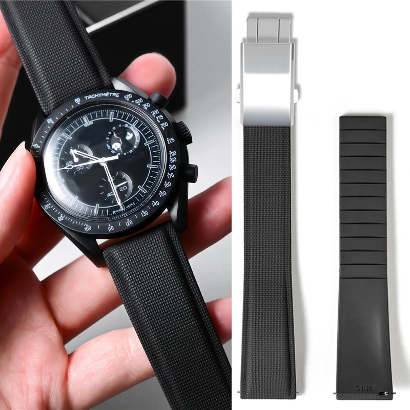 Correa de Reloj de Caucho Fluorado CTS de 18mm 19mm 20mm 21mm 22mm, Universal FKM, Liberación Rápida, Cortable a Medida, para Breitling Omega