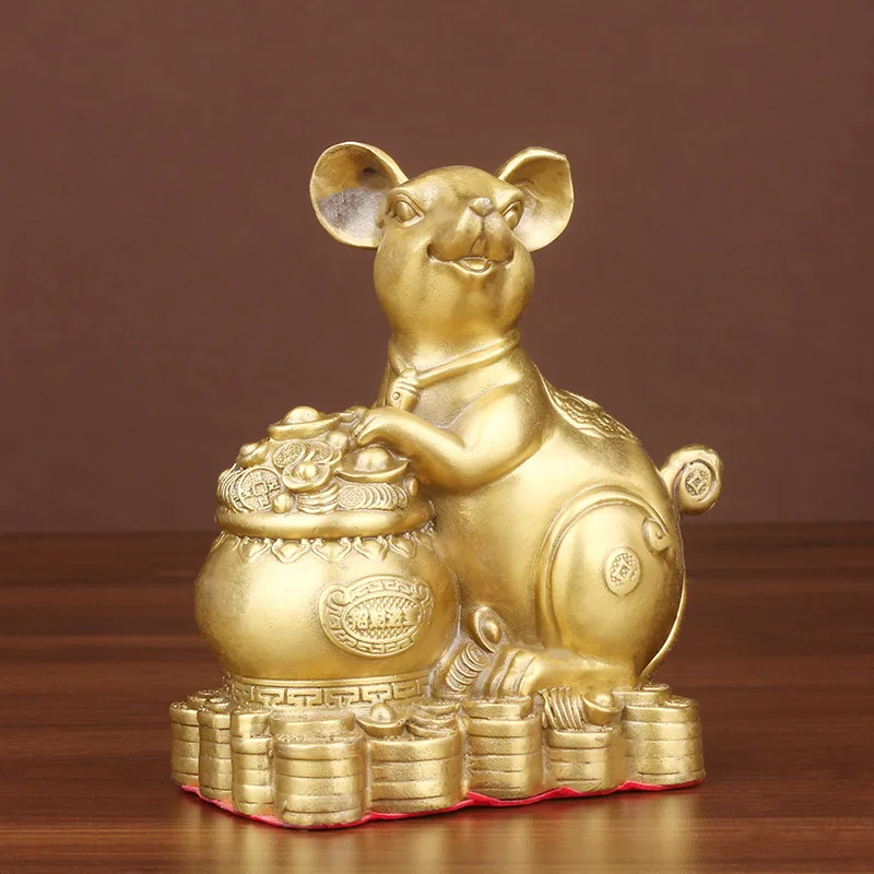 Mouse Ornament Lucky Charm Five Rats Bring Wealth Pure Copper Zodiac Rat Living Room Home Office Decoration Craft