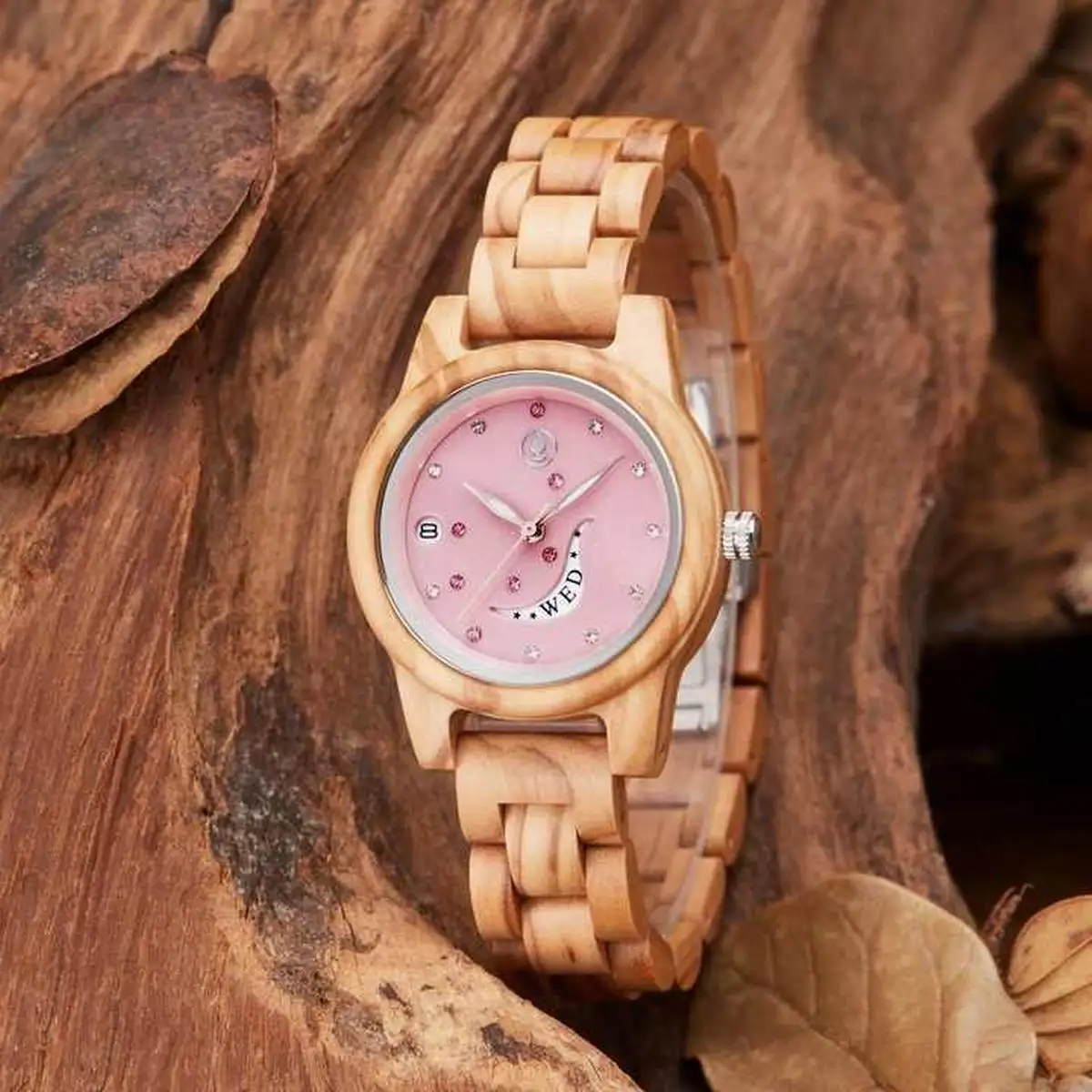 Fashion Women Watches Casual Wooden Pattern Plastic Strap Women's Quartz Watch Reloj Mujer（With Box）